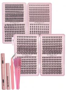 双盒装睫毛嫁接套装，768~992片，DIY睫毛嫁接，D卷度（50D+60D尖头睫毛+下睫毛）8-16mm - 套装包含下睫毛、假睫毛、胶水、卸妆液、镊子和刷子，浓密假睫毛，适用于专业、日常、婚礼、派对、化妆等场合。 - 黑色 - 查看 19