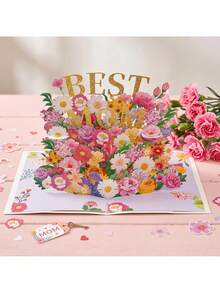 1pc 3D Pop-Up Floral Greeting Card, Featuring Pink Flower Bouquet And Butterfly Design, Suitable As Mother's Day, Birthday, Anniversary, Valentine's Day Gift, Comes With Envelope - Single Piece - View 7