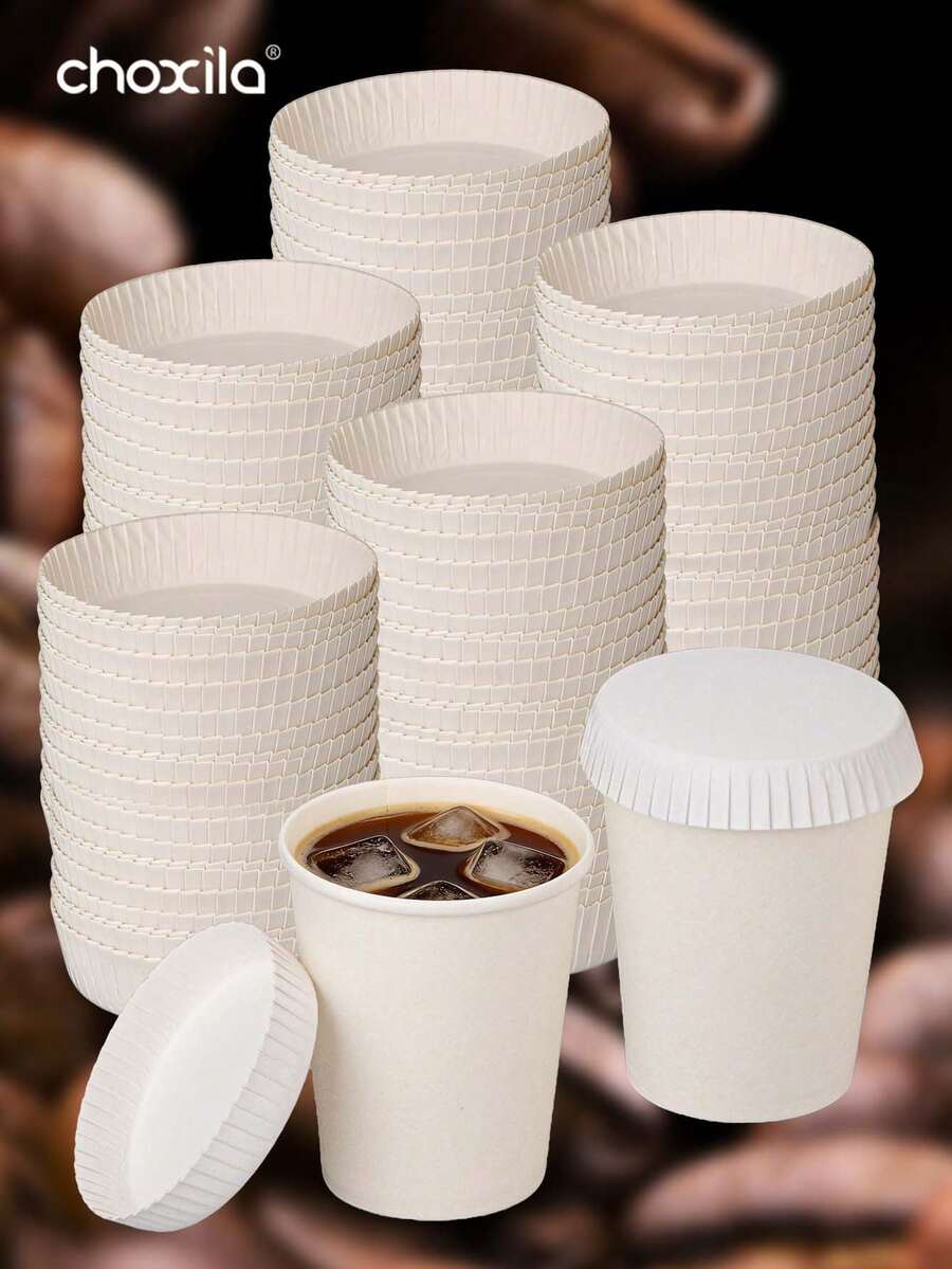 choxila 10/50/100 piezas Tapas de vasos de papel desechables, se ajustan a vasos de bebida de 7 cm, cubiertas de papel para bebidas, adecuadas para café, té, reuniones diarias y ocasiones especiales - Tapa de vaso de papel - Ver 1