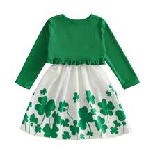 Baby Girls 2Pcs Irish Outfits Sleeveless Shamrock Print Dress + Long Sleeve Cardigan Set Toddler Clothes - 綠色 - 查看 7