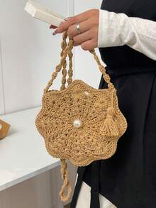 Handmade Crochet Flower Shaped Women Crossbody Pouch/Wallet, Summer - Khaki - View 4