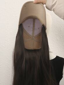 女士直发棒球帽假发，带长发接发，合成长直发假发帽，可调节棒球帽假发 - 彩色 - 查看 9