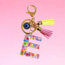 1pc Bohemian Evil Eye Resin A-Z Letter Keychain, Cute Heart Sequin Epoxy Letter Keyring Decoration Accessory, Unisex Fashion Minimalist Accessory For Wallet, Backpack, Car, Suitable For Daily Travel, Holiday Gift For Friends - Color - View 9
