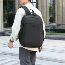 男士背包，休闲街头风通勤旅行包，大容量，超薄，轻便 - 黑色 - 查看 2