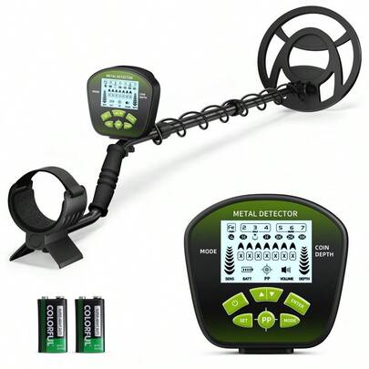 Metal Detector With Waterproof Search Coil, Adjustable Length Sensitivity & Audio Lightweight For Adults All Metal/DISC/PP Modes LCD Display Ideal For Beach Garden & Treasure Hunting (Green)