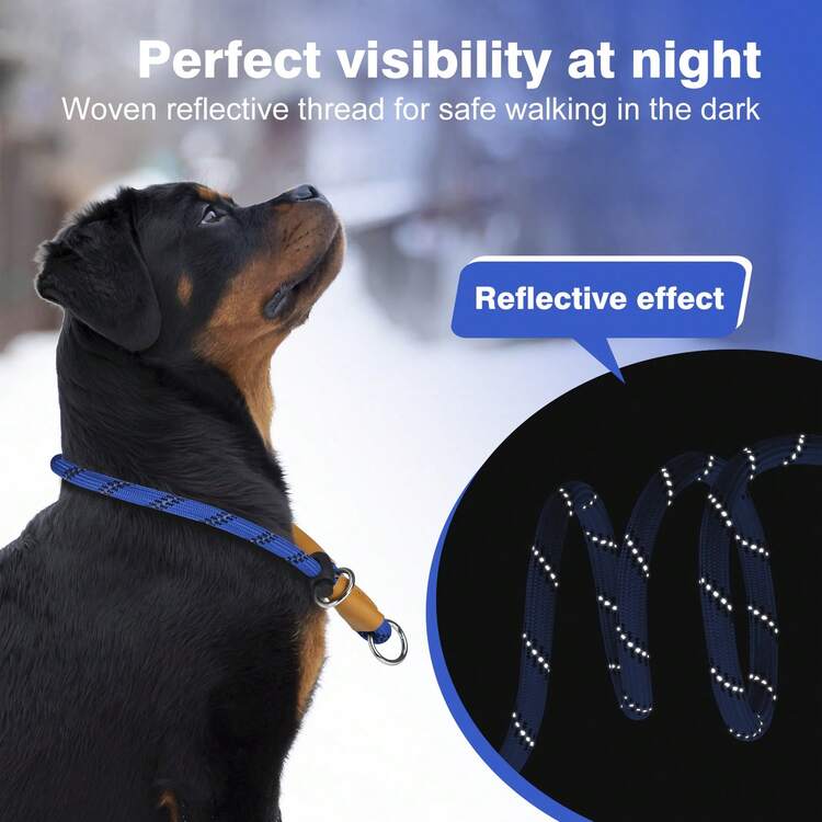 1件装反光绳训练狗项圈，尼龙编织防拉扯快拆圆绳项圈，带可调节止动器，适用于中大型犬 - 寶藍色 - 查看 4
