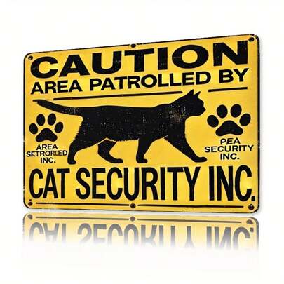 1pc Vintage Metal Humorous Warning Sign, Black Cat Theme, Size 8X12 Inches (20X30 Cm). This Eye-Catching Decor Is Suitable For Various Places Like Doors, Gates, Gardens, Etc. With Pre-Drilled Holes As Shown In The Size Diagram.