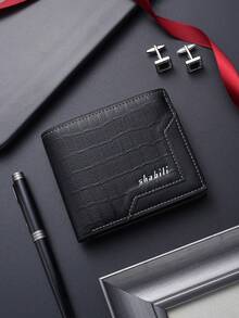 SHABILI New Retro Short Men's Wallet, Ultra-Thin Bifold Wallet, Multi-Function Card Holder, Youth Student Leather Wallet, - Black - View 1
