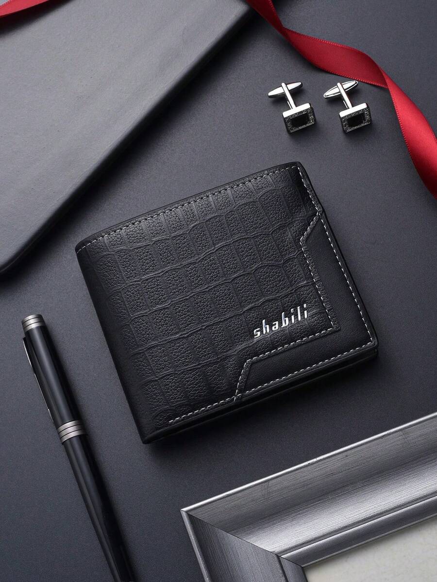 SHABILI New Retro Short Men's Wallet, Ultra-Thin Bifold Wallet, Multi-Function Card Holder, Youth Student Leather Wallet, - Black - View 1