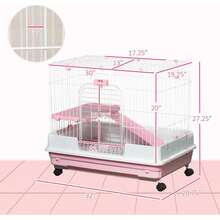 2-Level Small Animal Cage Rabbit Hutch With Wheels, Removable Tray, Platform And Ramp For Bunny, Chinchillas, Ferret, Pink - Black - View 7