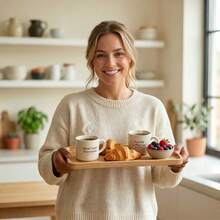 1pc Premium Solid Oak Wood Serving Tray, Minimalist Rectangular Wooden Decorative Tray For Coffee Table, Vanity Organizer, Aesthetic Breakfast & Charcuterie Board - 原木色 - 查看 8