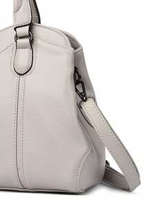 Genuine Soft PU Leather Women's Retro Shoulder Handbag, Large Capacity Luxury Designer Ladies Tote Bag Wallet - White - View 8