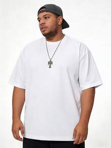 1 Piece Men's Plus Size Loose Round-Neck T-Shirt – 180G Heavyweight 100% Cotton Premium Quality Solid Black Blank Basic Tee, Timeless Minimalist Wardrobe Staple For Streetwear,  Versatile Everyday Essential For All Occasions, Available In Black & White (Sizes S To 5XL) ﻿ - 白色 - 查看 1