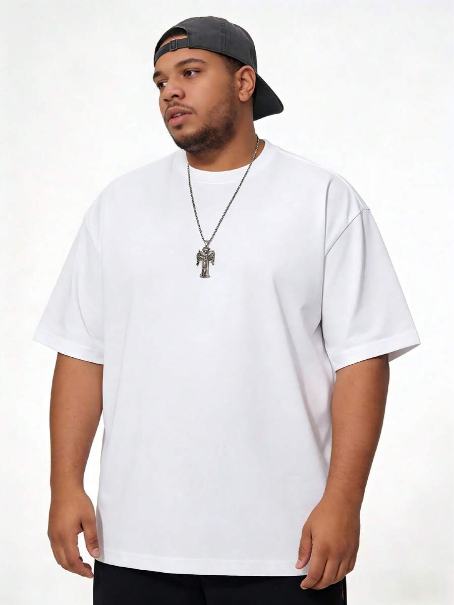 1 Piece Men's Plus Size Loose Round-Neck T-Shirt – 180G Heavyweight 100% Cotton Premium Quality Solid Black Blank Basic Tee, Timeless Minimalist Wardrobe Staple For Streetwear, Versatile Everyday Essential For All Occasions, Available In Black & White (Sizes S To 5XL) - 白色 - 查看 1