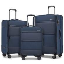 Soft Case Luggage 20 24 28 Inch 3 Piece Suitcase Set Carry On Cabin Check In Travel Bag TSA Lock Spinner Wheels Expandable Front Laptop Pocket - Navy Blue - View 12