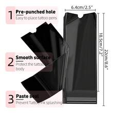 100个装，尺寸为6.4厘米宽 x 22厘米长，半透明PVC纹身机袋，带自粘封口，黑色 - 黑色 - 查看 2