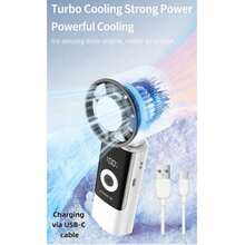 Kipas Genggam Portabel Turbo Bertenaga Baterai 3600mAh dengan Pendingin Es, Pengaturan Kecepatan Tanpa Langkah 199 Tingkat. Kipas Genggam Multifungsi 3-in-1 dengan Teknologi Pendingin Turbo Canggih, Ideal untuk Aktivitas Luar Ruangan, Perjalanan, dan Penggunaan di Pantai. - Handheld - View 5