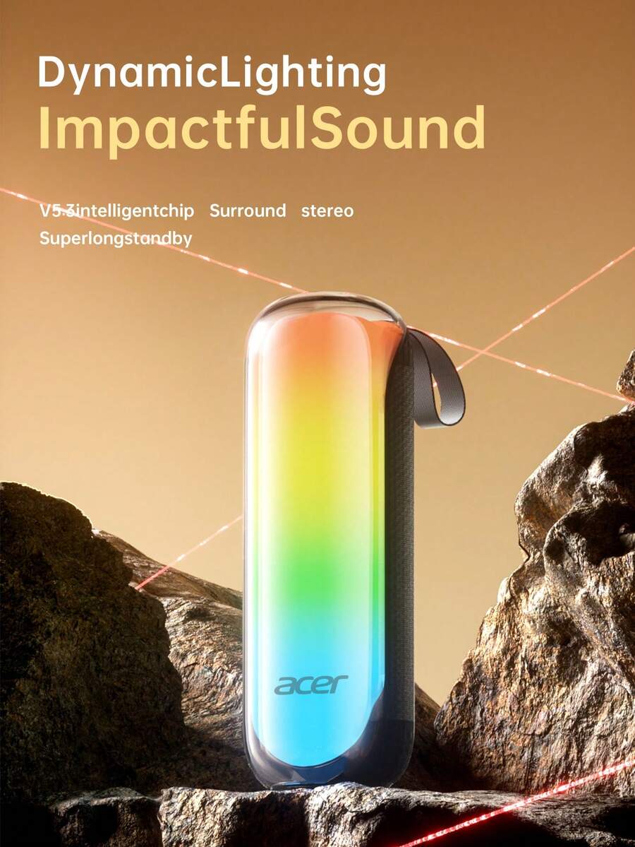 Caixa de Som Portátil Sem Fio Acer OSK253, Som Surround, Alto-falantes Duplos Integrados e Microfone HD, Compatível com Cartão TF e Rádio FM, com Iluminação Ambiente, Essencial para Camping, Festas ao Ar Livre, Caixa de Som Sem Fio de Alta Qualidade