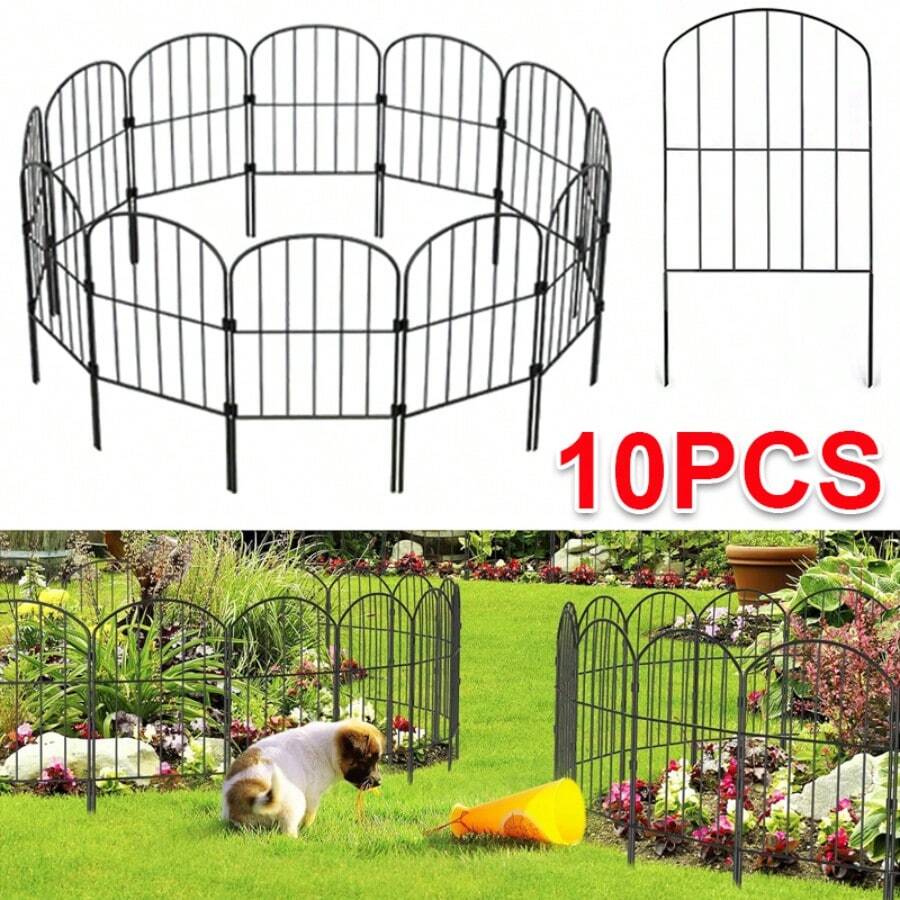 10pcs Metal Garden Fencing Fence Panel Lawn Border Edging Animal Barrier Fence - 10pcs Black - View 1