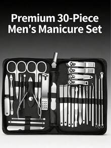 30 piezas Juego de Manicura y Pedicura, Herramientas de Cuidado de Uñas de Acero Inoxidable Profesionales, Juego de Regalo de Lujo para Hombres - Multicolor - Ver 7