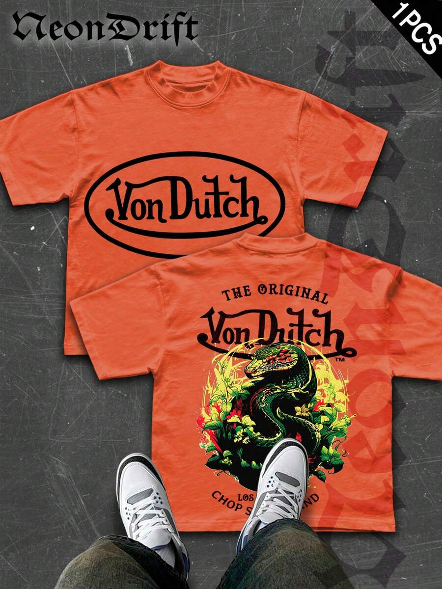 Camiseta NeonDrift con estampado a doble cara para hombre. Camiseta de manga corta para hombre. Tejido 100 % algodón. Suave y agradable para la piel. Estilo unisex. Regalos para el Festival de Primavera, San Valentín, San Patricio y el Mundial. Camiseta con estampado de dragón holandés Van para hombre. Camiseta gráfica clásica americana. Ropa informal de moda urbana para amantes de los coches y la cultura vintage. - Naranja - Ver 1