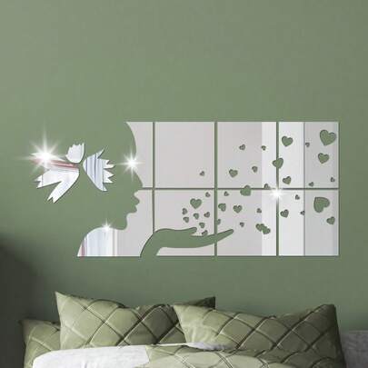 每套12片 - 金色女郎剪影心形镜面墙贴