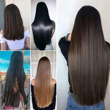 Extensiones de cabello invisibles de una pieza, pelo largo sintético liso de 24 pulgadas, 5 Clips, postizo negro y marrón para mujer 3VIE - 12M613 - Ver 8