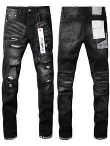 Men's Jeans Black Ripped Slim Fit Mid Waist Pants Suitable For All Seasons, Versatile Casual Small Leg Jeans For Men - màu đen - Xem 1