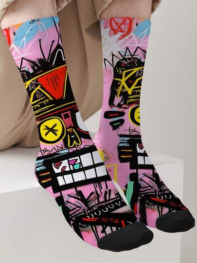 1 paquete de calcetines de tripulación con impresión 360 - Calcetines unisex para todas las estaciones, calcetines con graffiti personalizados, calcetines con estampado de graffiti de moda para atuendos de adolescentes