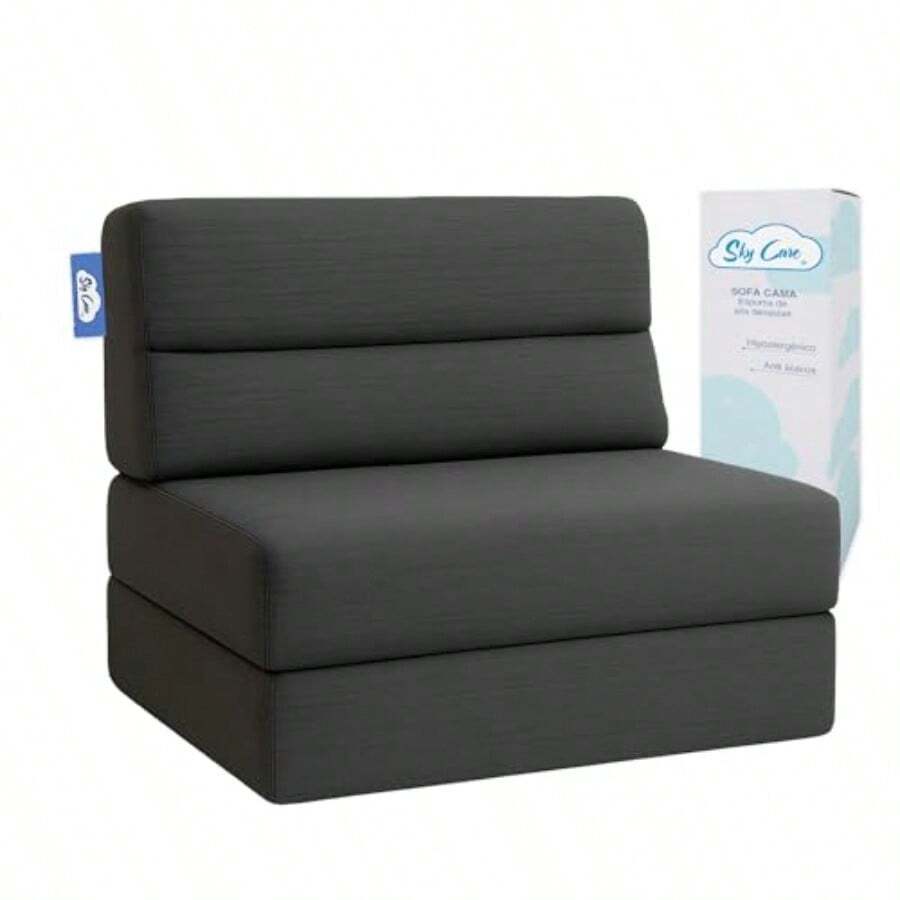 skycare Sofá Cama Plegable Sillón Multifuncional y Convertible 2 en 1 Relleno de Espuma de Alta Densidad Funda Desmontable Soporte Ergonómico y Suavidad Hogar Sala Recámara Gris Individual - Gris - Ver 1