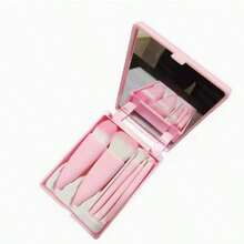 1 Set de Kit de Brochas de Maquillaje Portátil, que incluye Espejo de Maquillaje, 5 piezas de Brochas con Mango de Plástico, Agarre Cómodo, Brocha de Base Suave, Brocha de Polvos, Brocha Difuminadora, Brocha de Sombras de Ojos, Brocha de Labios, Adecuado para Piel Sensible, Herramientas de Maquillaje Compactas y Elegantes, Regalo Ideal para Chicas - Rosa Pálido - Ver 11