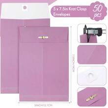 Teling - 50 sobres de manilla de 5 x 7.5 pulgadas con cierre de catálogo kraft con cierre para guardar correo sobre de papel kraft de 28 libras para documentos de oficina escuela negocios y - Rosa - Ver 2