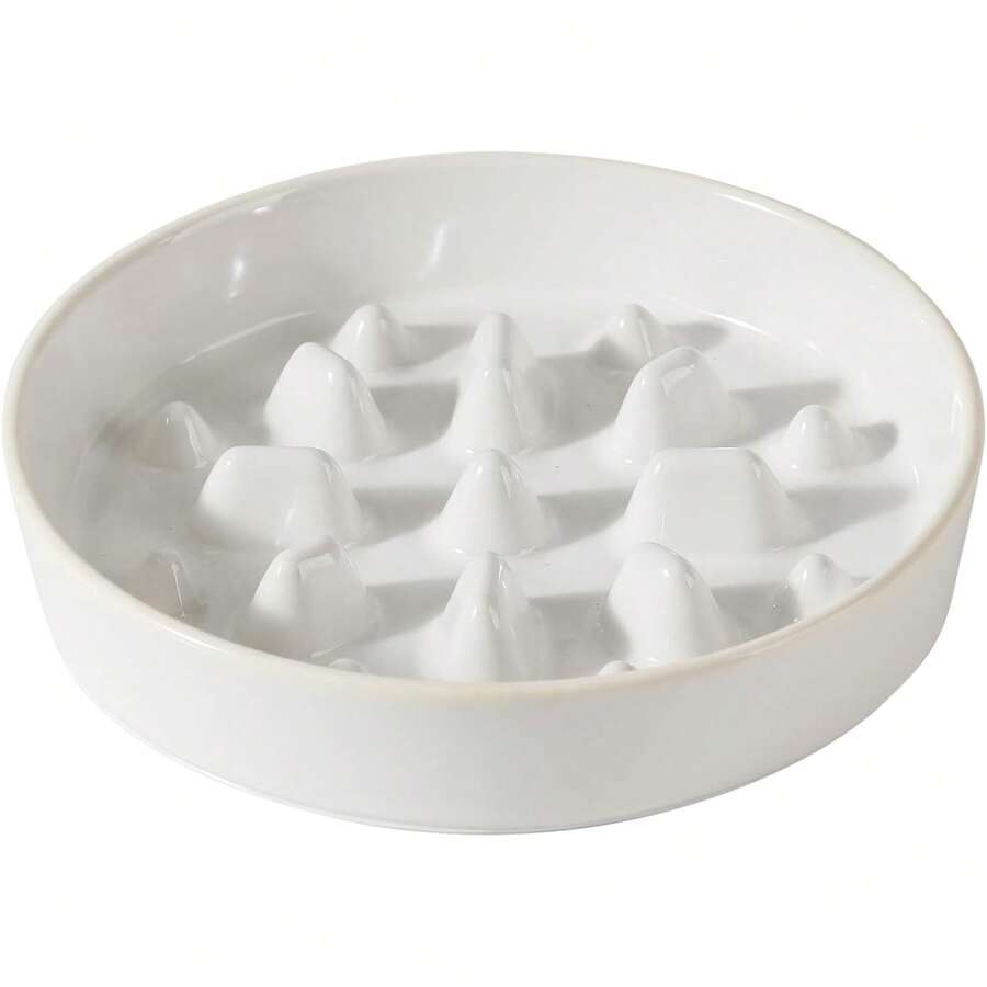 Ceramic Raised Slow Feeder Dog Bowl Set With Acacia Wood Stand - 1 x 白色 - C - 查看 1