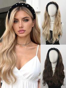 24英寸长卷发假发，可拆卸头带假发，合成纤维假发，自然大波浪卷，半头假发 - 彩色 - 查看 2