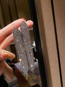 2pcs Fashionable Elegant Rhinestone Design Tassel Earrings, Suitable For Women To Wear For Shopping, Dates And Festivals - Multicolor - View 7