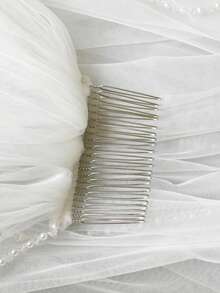 1件腰长手工串珠新娘头纱，优雅百搭的婚纱配饰 - 彩色 - 查看 4