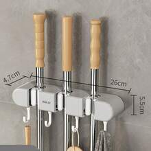 1pc Wall Mounted Mop & Broom Holder, 3/4" Multi-Function Wall Mounted Mop Clip, Hole-Free Mop Fixing Hook With Strong Adhesive, Bathroom Wall Mounted Storage Solution, Heavy Duty Tool Hanger - Multicolor - View 13