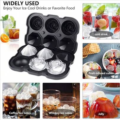1pc Rose Ice Cube Tray, Silicone Ice Cube Tray With 6 Easy-Release Large Ice Balls For Cocktails, Drinks, Whiskey, Bourbon, And Homemade Juices