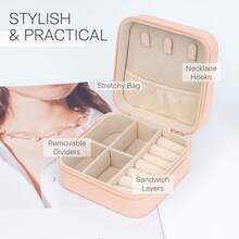 Caja de almacenamiento y exhibición portátil y mini para joyas, pendientes, collares, pulseras y anillos, organizador de viaje de cuero para joyas - Multicolor - Ver 3