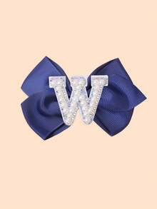 1 Piece Girls Initial Hair Clips A-Z, Preppy Style Navy Blue Grosgrain Ribbon Bows With Pearls, Cute Personalized Hair Barrettes For Little Girls - Navy Blue - View 23