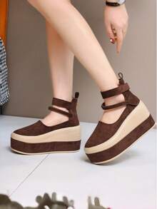 Women's Platform Pumps, High Heel Waterproof Thick Bottom Slip-On Casual Shoes - Brown - View 4