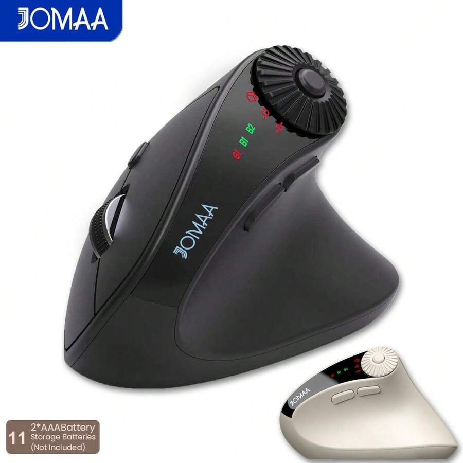 JOMAA Ratón vertical inalámbrico, ratón óptico inalámbrico ergonómico con modo dual Bluetooth y 2.4G con perilla de ajuste de funciones, ratón de computadora ajustable a 4000 DPI para PC/portátil/escritorio - batería AAA - Ver 1