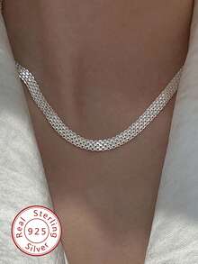1pc Lace Woven Necklace, S925 Sterling Silver, Elegant Jewelry Gift For Women, Suitable For Daily Wear - Lace Braided Necklace - View 2