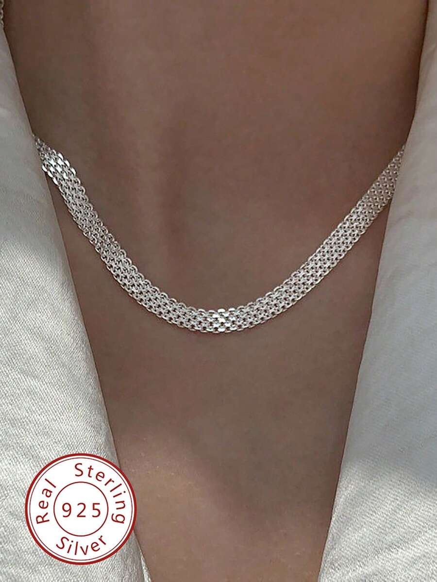 1pc Lace Woven Necklace, S925 Sterling Silver, Elegant Jewelry Gift For Women, Suitable For Daily Wear