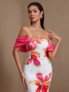 Vestido elegante y sexy con estampado floral y espalda descubierta, adecuado para fiestas, citas, aniversarios, graduaciones y cenas formales - Rosa Fucsia - Ver 8