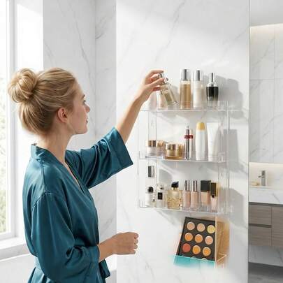 Mensola galleggiante senza foratura, adatta per riporre spezie da cucina, cosmetici da bagno, medicinali, oli essenziali, piccole decorazioni, giocattoli, occhiali, smalto per unghie e altri articoli, salvaspazio, ottima per uso studenti