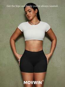 1pc Women Waist Trainer Shorts With Butt Pads, Seamless Shapewear Tummy Control Panty - Black - View 10