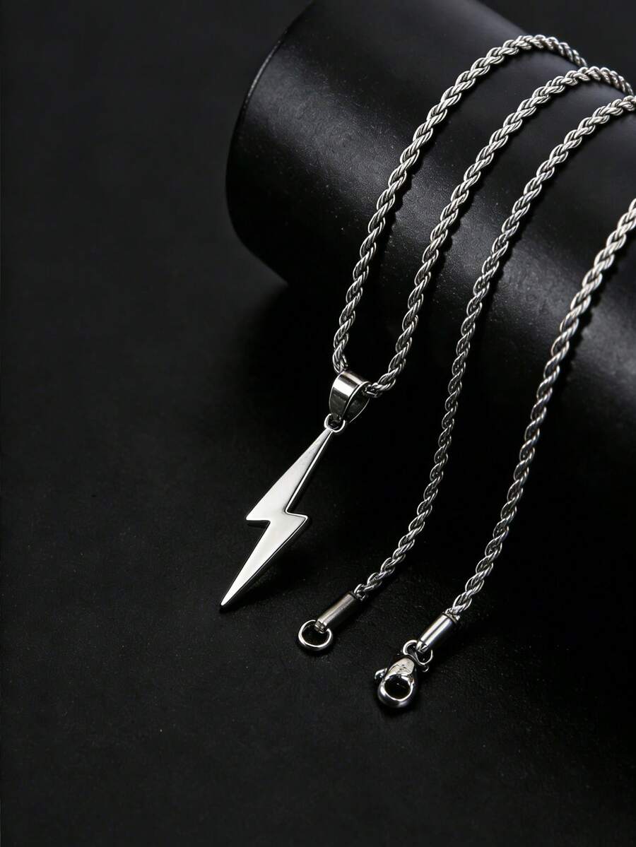 Dây chuyền mặt dây hình tia sét bạc chất lượng cao, làm từ thép không gỉ, kiểu dáng tối giản, phù hợp cho cả nam và nữ, thích hợp đeo hàng ngày và khi ra ngoài. - Bạc - Xem 1