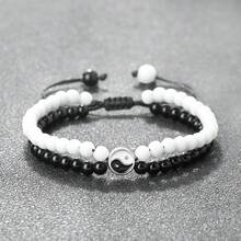 1件阴阳太极串珠编织手链，可调节双排天然石手镯，男女情侣幸运护身符饰品礼品 - 彩色 - 查看 3
