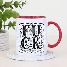 Tasse à café en céramique bicolore de 325 ml avec design botanique vintage, anse et bord noirs. Cadeau de nouveauté humoristique pour adultes avec gros mots. Tasse à café amusante, cadeau sarcastique pour petite amie, meilleure amie, épouse. Tasse avec gros mots, compatible micro-ondes et lave-vaisselle. Parfait pour les amis et collègues sarcastiques. - Multicolore - Voir 5